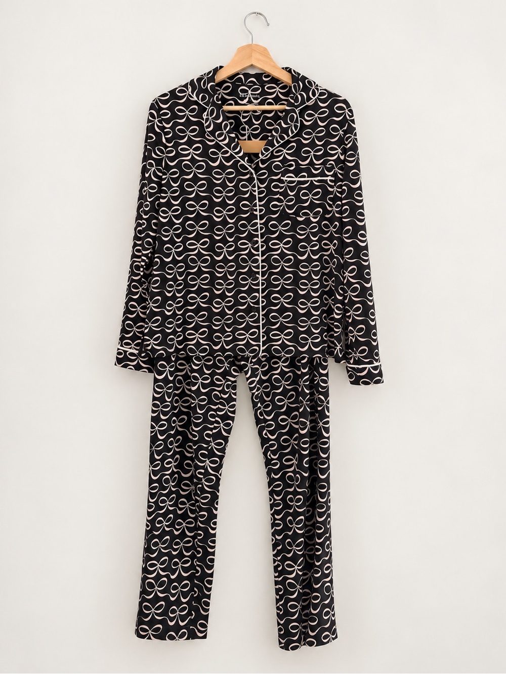 NWT Kate Spade Bow Print Pajama Set Black Pink Size S